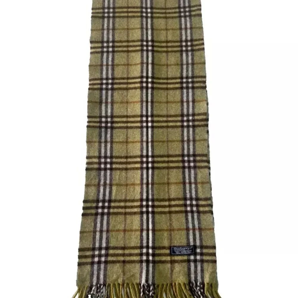 Burberrys Classic Check Scarf Green 100% Lambswool Unisex Scarf Made In England - Picture 4 of 7
